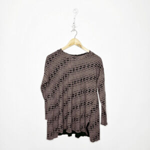 COMFY USA Perforated Wide neck long sleeve tunic brown lagenlook womens XS